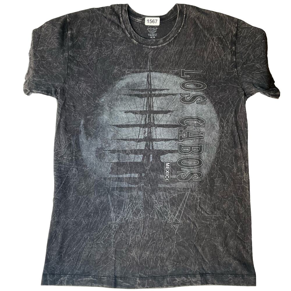 CARIBBEAN TROPIC Men’s Short Sleeve T-shirt size M, Gray, Los Cabos Mexico